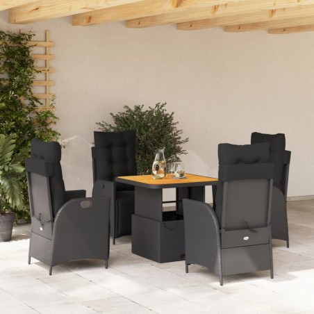 vidaXL Set de muebles jardín 5 pzas con cojines ratán sintético negro
