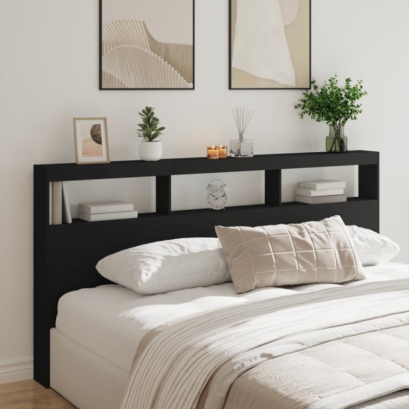 vidaXL Cabecero de cama con luz LED negro 200x17x102 cm