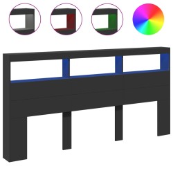 vidaXL Cabecero de cama con luz LED negro 200x17x102 cm