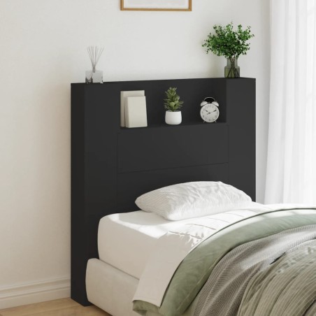 vidaXL Cabecero de cama con luz LED negro 100x16,5x103,5 cm