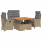 vidaXL Set de comedor jardín con cojines 4 pzas ratán sintético beige