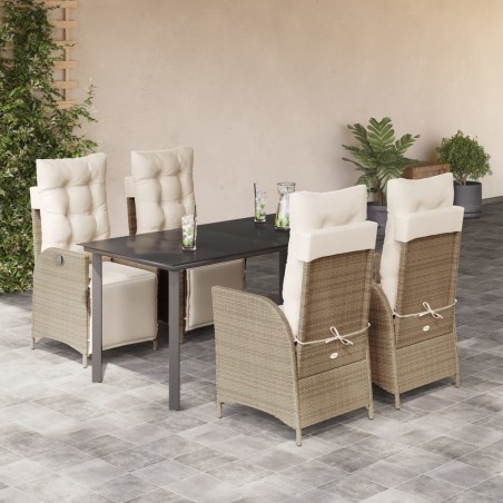 vidaXL Set comedor de jardín 5 pzas con cojines ratán sintético beige