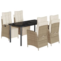 vidaXL Set comedor de jardín 5 pzas con cojines ratán sintético beige