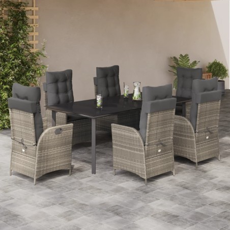 vidaXL Set comedor jardín 7 pzas y cojines ratán sintético gris claro