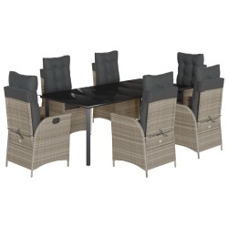 vidaXL Set comedor jardín 7 pzas y cojines ratán sintético gris claro