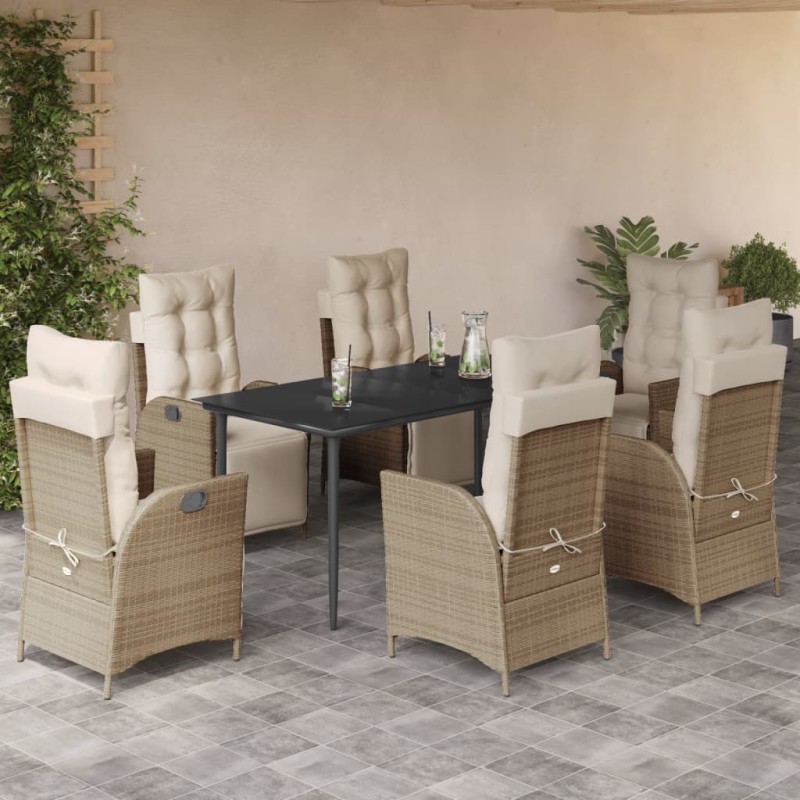 vidaXL Set comedor de jardín 7 pzas con cojines ratán sintético beige