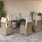 vidaXL Set comedor de jardín 7 pzas con cojines ratán sintético beige