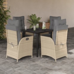 vidaXL Set comedor de jardín 5 pzas con cojines ratán sintético beige