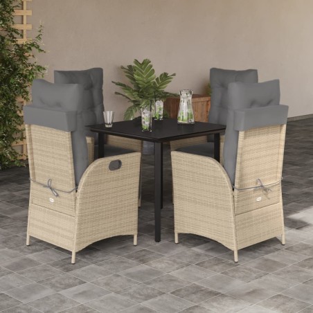 vidaXL Set comedor de jardín 5 pzas con cojines ratán sintético beige