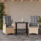 vidaXL Set comedor de jardín 3 pzas con cojines ratán sintético beige vidaXL Set comedor de jardín 3 pzas con cojines ratán sintético beige