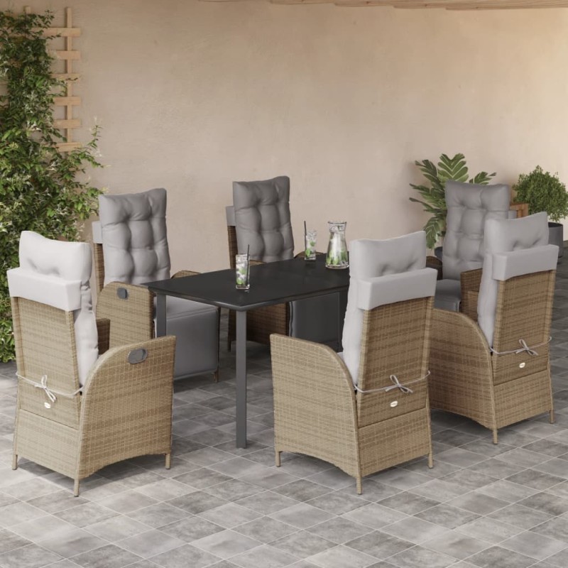 vidaXL Set comedor de jardín 7 pzas con cojines ratán sintético beige vidaXL Set comedor de jardín 7 pzas con cojines ratán sintético beige