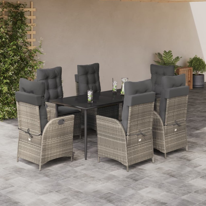 vidaXL Set comedor jardín 7 pzas y cojines ratán sintético gris claro vidaXL Set comedor jardín 7 pzas y cojines ratán sintético gris claro