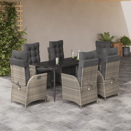 vidaXL Set comedor jardín 7 pzas y cojines ratán sintético gris claro