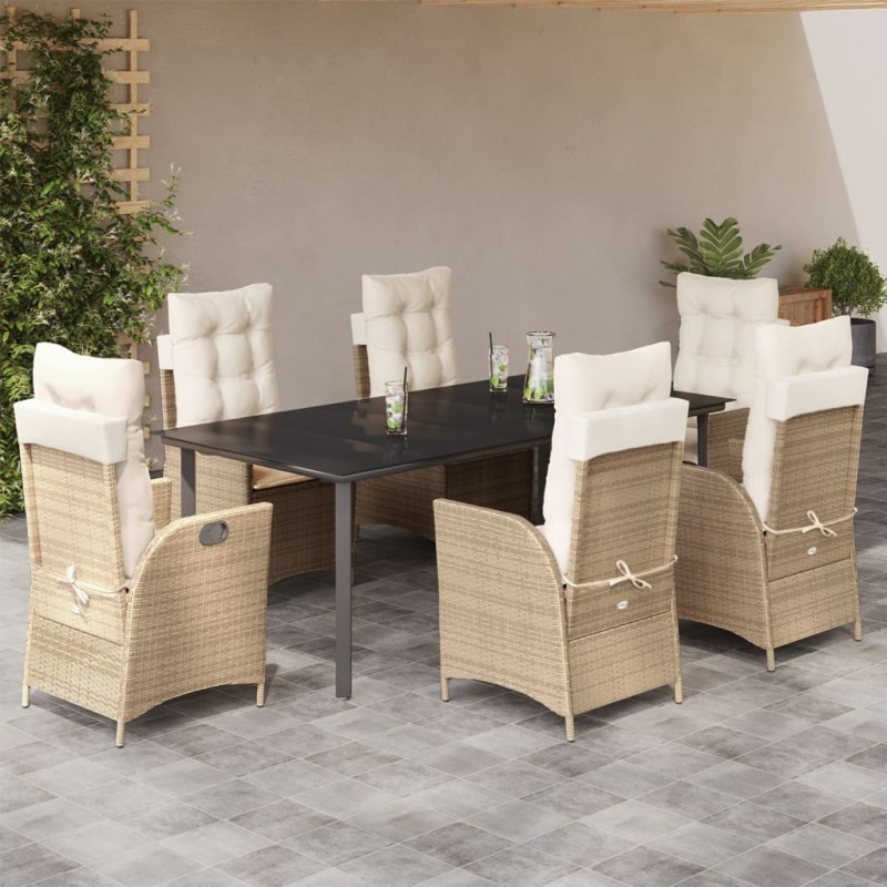 vidaXL Set comedor de jardín 7 pzas con cojines ratán sintético beige vidaXL Set comedor de jardín 7 pzas con cojines ratán sintético beige