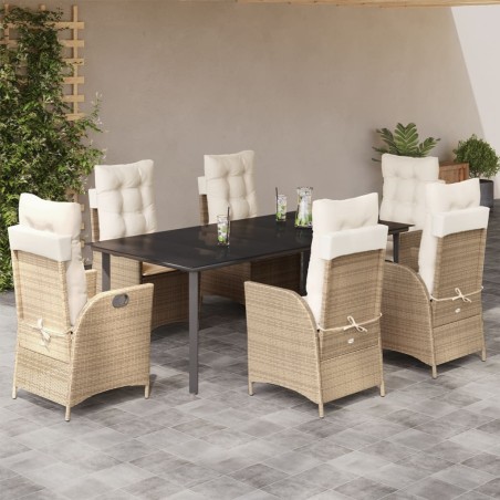 vidaXL Set comedor de jardín 7 pzas con cojines ratán sintético beige