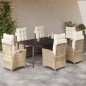 vidaXL Set comedor de jardín 7 pzas con cojines ratán sintético beige vidaXL Set comedor de jardín 7 pzas con cojines ratán sintético beige