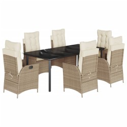 vidaXL Set comedor de jardín 7 pzas con cojines ratán sintético beige