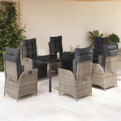 vidaXL Set comedor jardín 7 pzas y cojines ratán sintético gris