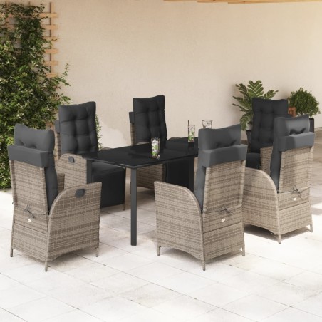 vidaXL Set comedor jardín 7 pzas y cojines ratán sintético gris