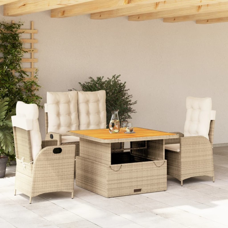 vidaXL Set de comedor jardín con cojines 4 pzas ratán sintético beige
