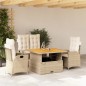vidaXL Set de comedor jardín con cojines 4 pzas ratán sintético beige