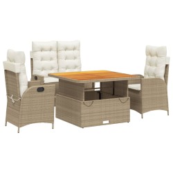 vidaXL Set de comedor jardín con cojines 4 pzas ratán sintético beige