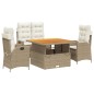 vidaXL Set de comedor jardín con cojines 4 pzas ratán sintético beige