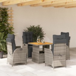 vidaXL Set comedor de jardín 5 piezas con cojines ratán sintético gris