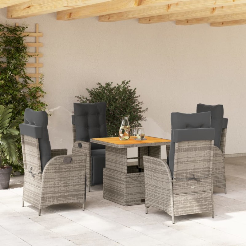 vidaXL Set comedor de jardín 5 piezas con cojines ratán sintético gris vidaXL Set comedor de jardín 5 piezas con cojines ratán sintético gris