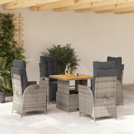 vidaXL Set comedor de jardín 5 piezas con cojines ratán sintético gris