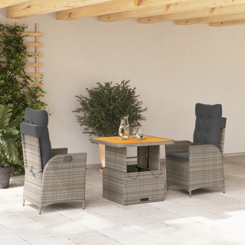 vidaXL Set comedor de jardín 3 piezas con cojines ratán sintético gris vidaXL Set comedor de jardín 3 piezas con cojines ratán sintético gris