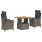 vidaXL Set comedor de jardín 3 piezas con cojines ratán sintético gris vidaXL Set comedor de jardín 3 piezas con cojines ratán sintético gris