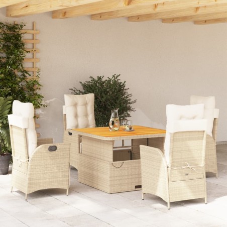 vidaXL Set comedor de jardín 5 pzas con cojines ratán sintético beige