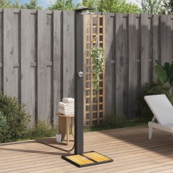 vidaXL Ducha de exterior ratán PE y madera acacia negro 50x55x224 cm