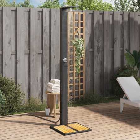 vidaXL Ducha de exterior ratán PE y madera acacia negro 50x55x224 cm