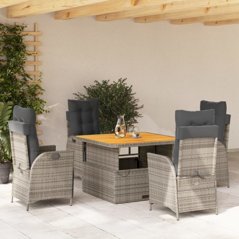 vidaXL Set comedor de jardín 5 piezas con cojines ratán sintético gris