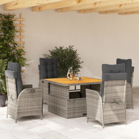 vidaXL Set comedor de jardín 5 piezas con cojines ratán sintético gris