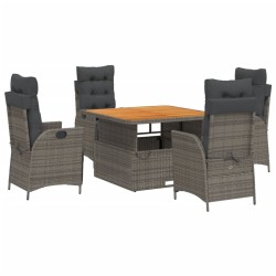 vidaXL Set comedor de jardín 5 piezas con cojines ratán sintético gris