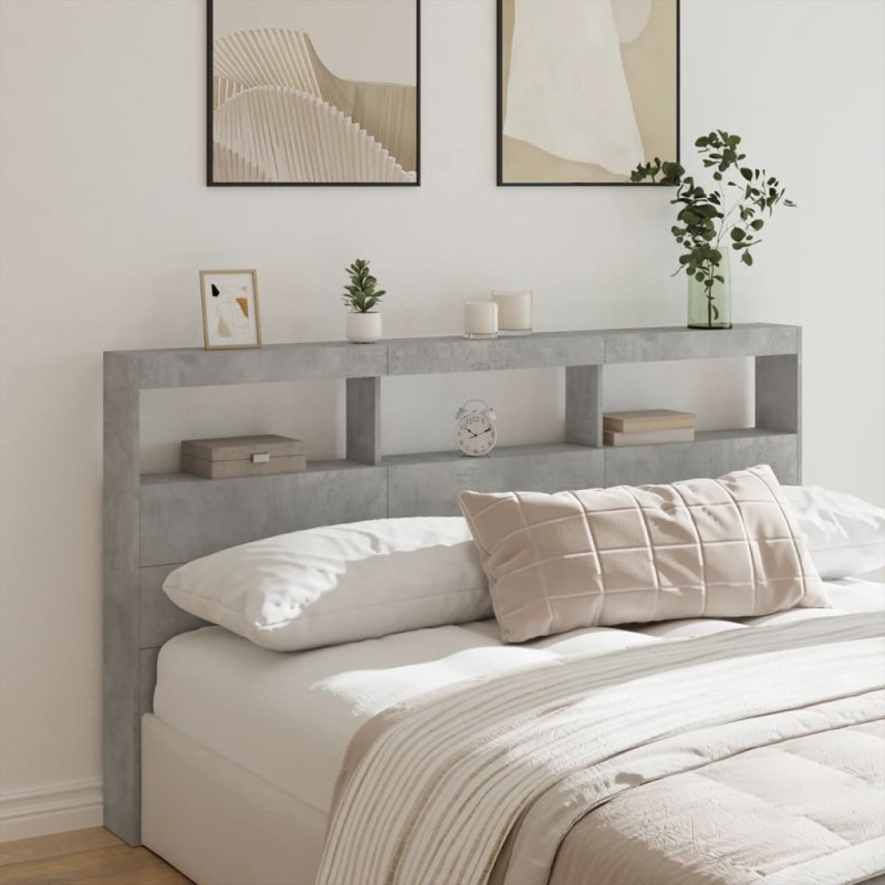 vidaXL Cabecero de cama con luz LED gris hormigón 180x17x102 cm vidaXL Cabecero de cama con luz LED gris hormigón 180x17x102 cm