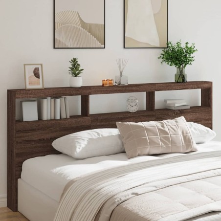 vidaXL Cabecero de cama con luz LED marrón roble 220x17x102 cm