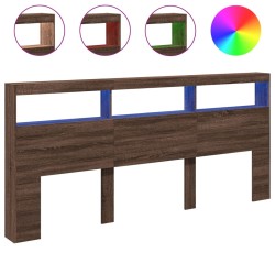 vidaXL Cabecero de cama con luz LED marrón roble 220x17x102 cm
