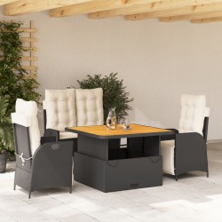 vidaXL Juego comedor jardín 4 piezas con cojines ratán sintético negro