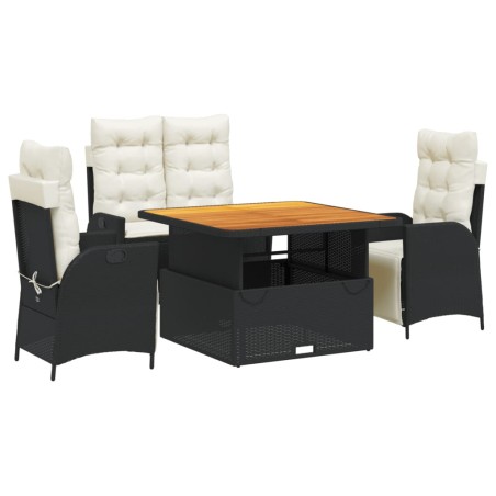 vidaXL Juego comedor jardín 4 piezas con cojines ratán sintético negro