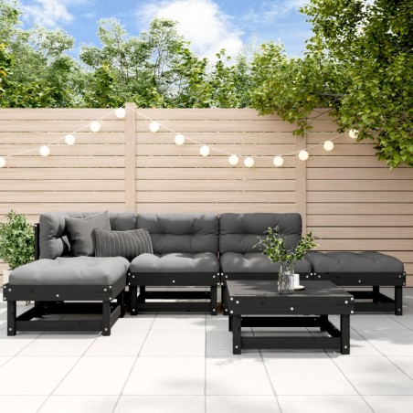 vidaXL Juego muebles de jardín 6 piezas madera maciza pino negro