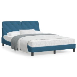 vidaXL Estructura de cama con luces LED terciopelo azul 140x200 cm