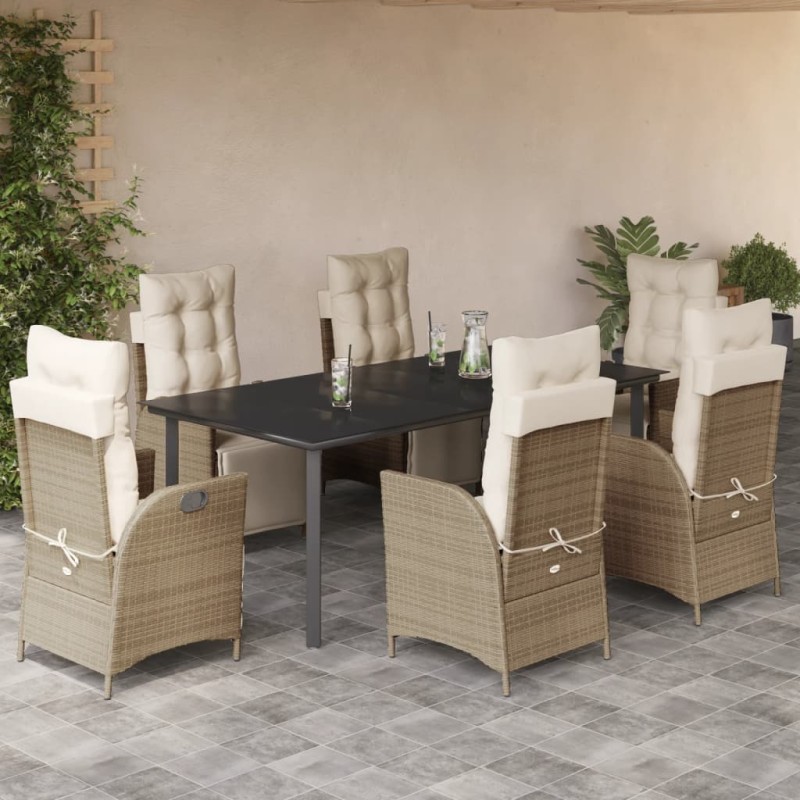 vidaXL Set comedor de jardín 7 pzas con cojines ratán sintético beige vidaXL Set comedor de jardín 7 pzas con cojines ratán sintético beige