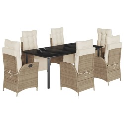 vidaXL Set comedor de jardín 7 pzas con cojines ratán sintético beige