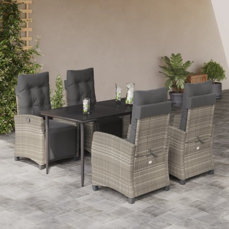 vidaXL Set comedor de jardín 5 pzas cojines ratán sintético gris claro