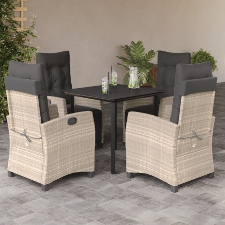 vidaXL Set comedor de jardín 5 pzas cojines ratán sintético gris claro