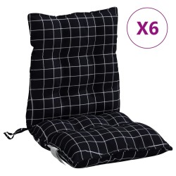 vidaXL Cojines de silla respaldo bajo 6 uds tela Oxford cuadros negro
